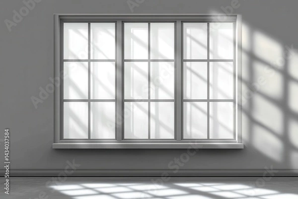 Obraz A large window with three panes, casting a grid-like pattern of sunlight on a gray wall and floor