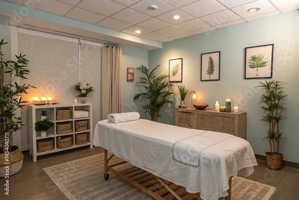 Obraz Serene massage table in a calming, peaceful spa environment  