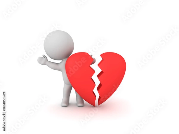 Fototapeta 3D Character waving from behind broken heart