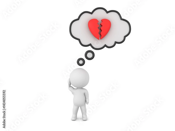 Fototapeta 3D Character thinking about a broken heart