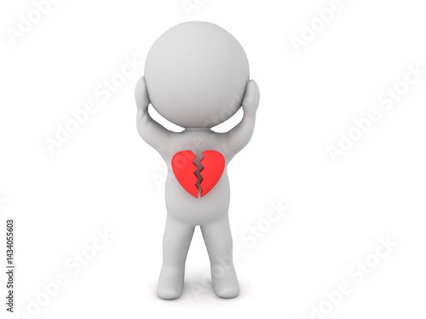 Fototapeta 3D Character with a broken heart