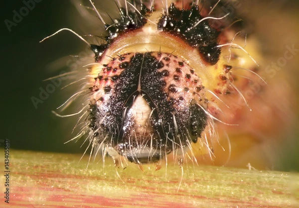 Fototapeta Larva (caterpillar) of Cabbage butterfly, Pieris brassicae (Lepidoptera: Pieridae), also called large white, cabbage white, cabbage moth or large cabbage white