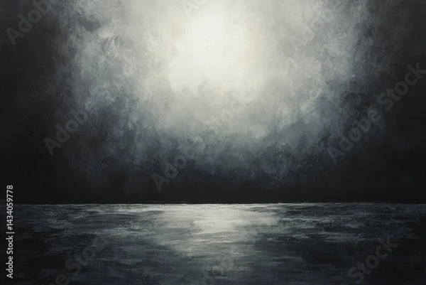 Fototapeta Dramatic, textured interior backdrop with illuminated center.