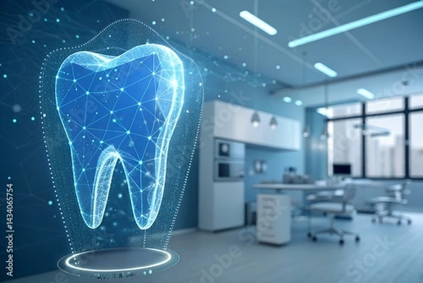 Obraz Futuristic dental technology, modern dentist clinic innovation, digital tooth scan, oral health care advancement, dental hygiene, smart dentistry solutions.generative ai