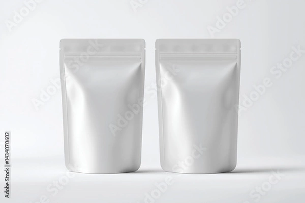 Obraz White Stand-Up Pouch Mockup – 3D Render Packaging Template on Clean White Background