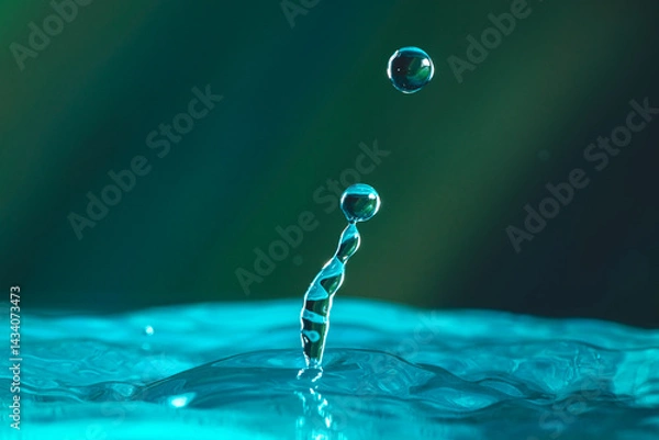 Obraz Water droplets fall down closely into the dark blue water, making it the perfect center in nature