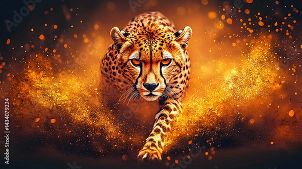 Fototapeta Powerful cheetah in a dramatic fiery explosion.
