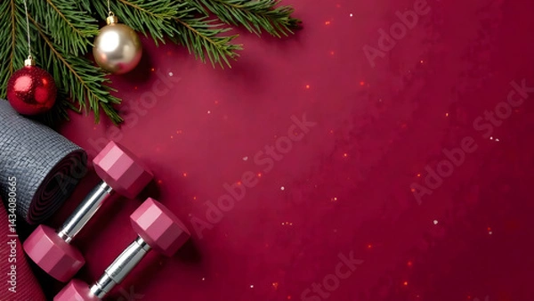 Fototapeta Dumbbells on a festive Christmas background