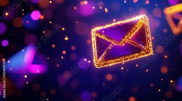 Fototapeta Bright digital envelope with colorful bokeh background effects.