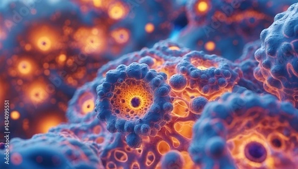 Fototapeta Vibrant macro view of glowing cellular structures