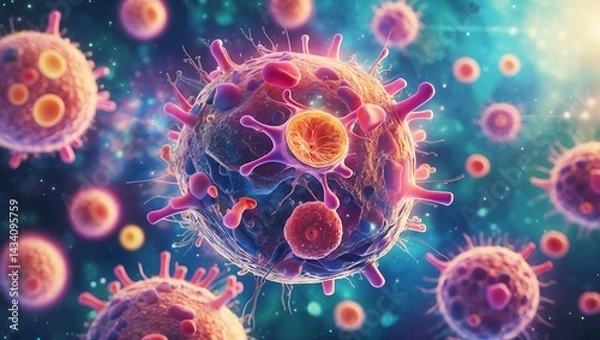 Fototapeta Vibrant microscopic universe of intricate cellular structures