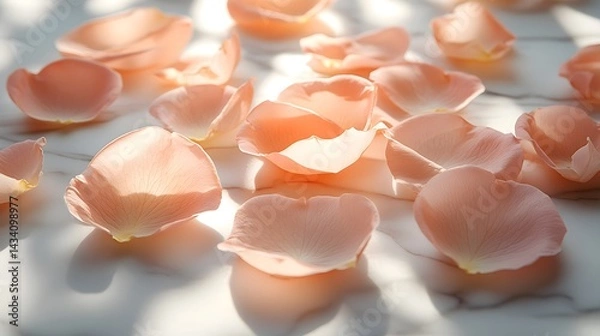 Obraz Elegant composition of pale rose petals on cold marble with delicate natural lighting evoking quiet remembrance and reflective emotions in a minimalist setting