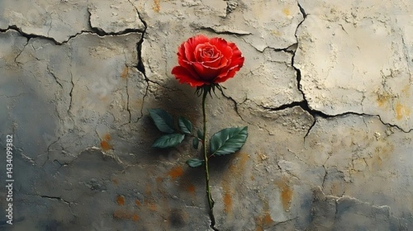 Obraz Evocative Image of a Blossoming Rose Emerging from Cracked Concrete: An Allegorical Representation of Cultural Heritage, Power, and Resilience Within the Black Community