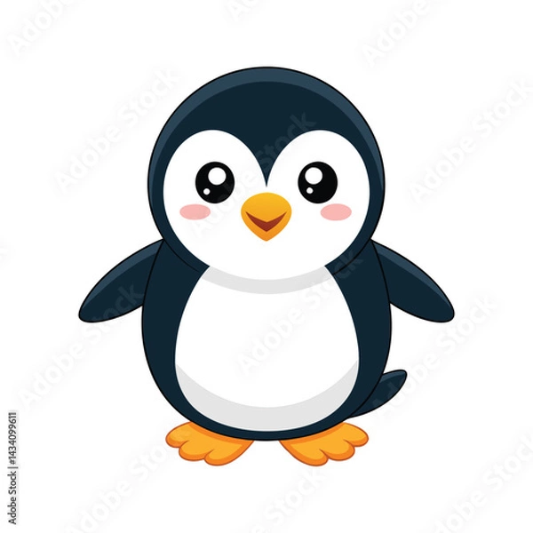 Fototapeta Cartoon penguin with orange feet and a cheerful expression Vector illustration isolated on white background