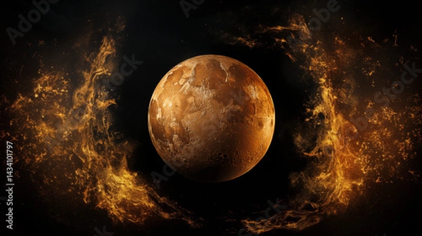 Fototapeta Golden moon shining  creating a spooky atmosphere