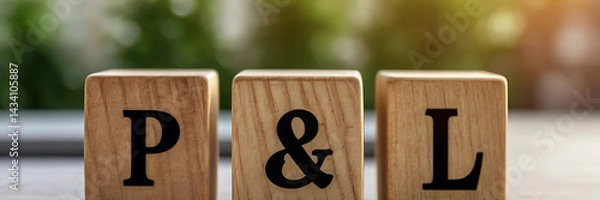Fototapeta Profit and Loss Concept with Wooden Blocks Displaying P&L, business finance, accounting, bookkeeping, profit margin, revenue management, financial statement, loss calculation, business growth.