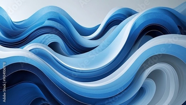 Fototapeta Wavy blue abstract stream on white background