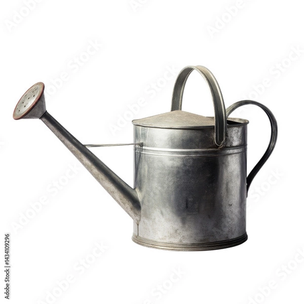 Fototapeta A metallic watering can with a long spout and a curved handle.