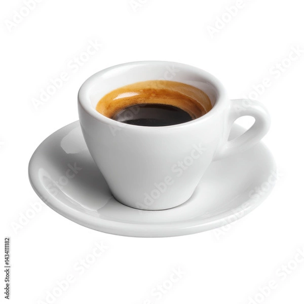 Fototapeta A white coffee cup filled with dark espresso, accompanied by a matching saucer.