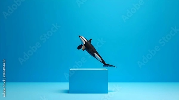 Fototapeta Pixelated Orca Jumping Over Blue Platform