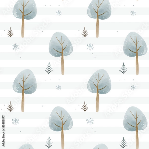 Fototapeta Wintertime forest backgrounds. Winter seamless pattern with snowy trees. Christmas pattern. Cute watercolor trees.