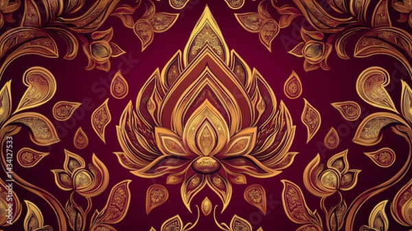 Obraz Retro floral seamless pattern with gold swirl elements