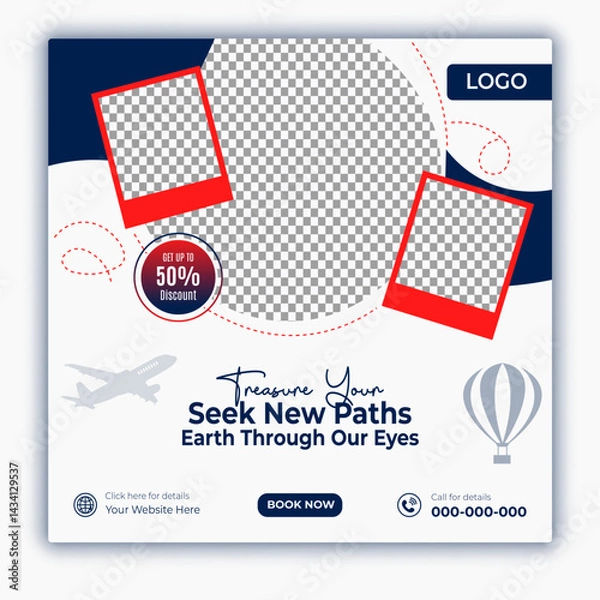 Fototapeta Travel and tour social media posts and web banner square design template