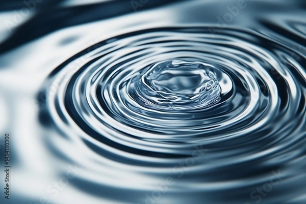 Fototapeta A close-up of concentric ripples forming on a still water surface, blending natural blues and greys.