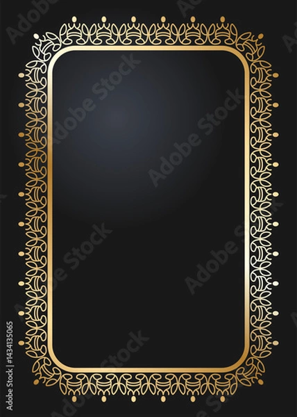 Fototapeta Floral rectangular golden frame. Festive design. Gold border with flowers. Frames vector