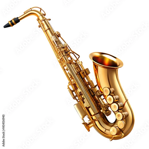 Obraz A stunning gold saxophone isolated on white background ,PNG