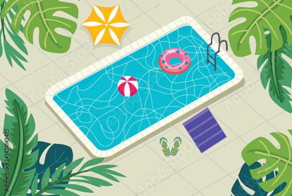 Fototapeta Summer vacation background of pool with tranquil turquoise ripples.