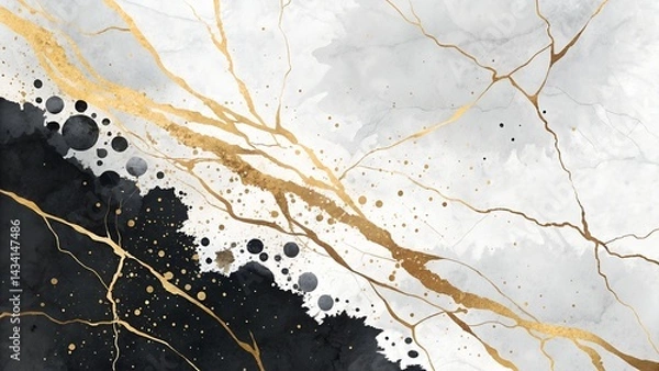 Fototapeta Elegant black watercolor background with gold marble texture and luxury cracks, perfect for invitation design, print decor, and abstract art projects

