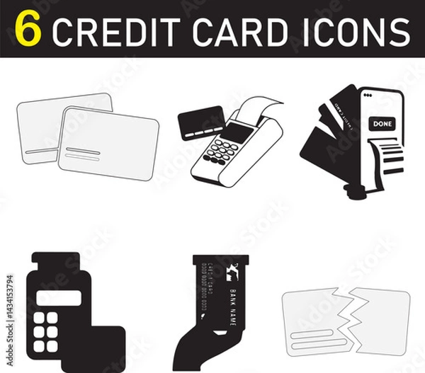 Fototapeta credit card icons, vector icon of credit card, credit card machine icon, ATM Machine, web icon of card, wallet, security icon, Payment