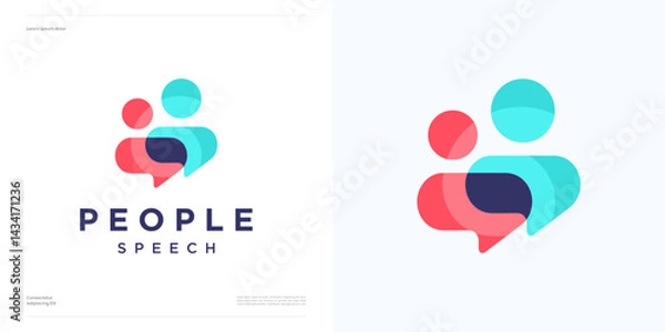 Fototapeta People community chat talk bubble, logo speech icon design vector, human organization for teamwork, family together, health care, social app networking group, symbol people hub for brand identity