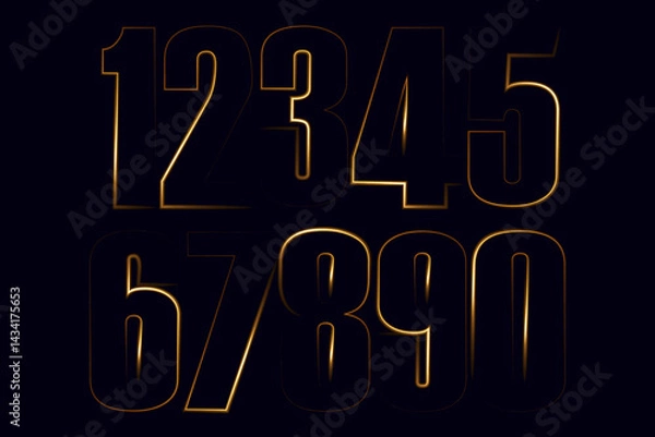 Fototapeta neon set numbers, Set of 3d render, numbers one glowing in the dark, pink blue neon light. Abstract cosmic vibrant color digit neon glow. Glowing neon lighting on dark background. Numbers futuristic 