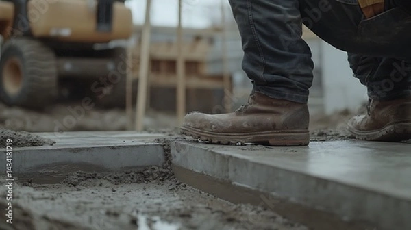 Obraz Construction Worker's Boots on Fresh Concrete