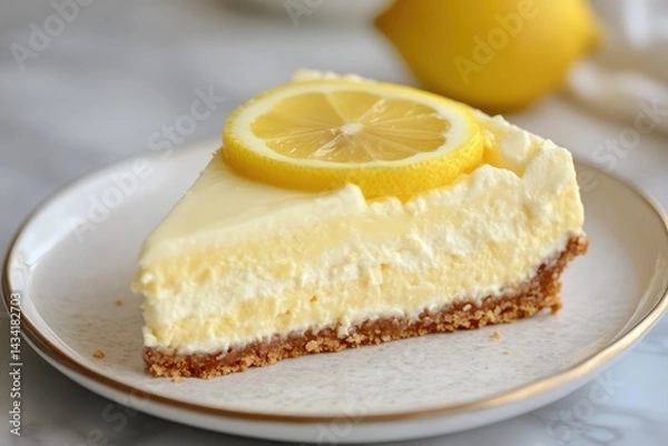 Fototapeta Lemon slice cheesecake. AI generated illustration.