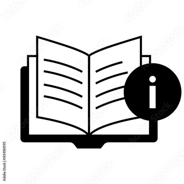 Fototapeta Knowledge Base Information. Open book with info icon representing searchable help articles Self-Service, Articles, Information Access