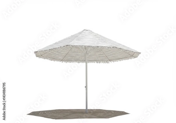 Fototapeta Thatched beach umbrella isolated on white background