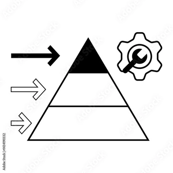 Fototapeta Tiered Service Flow 3. Multi-arrow pyramid flow with gear icon representing service delivery stages