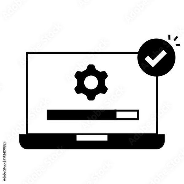 Fototapeta Software Setup Confirmation. Laptop screen with progress bar and checkmark for completed installation