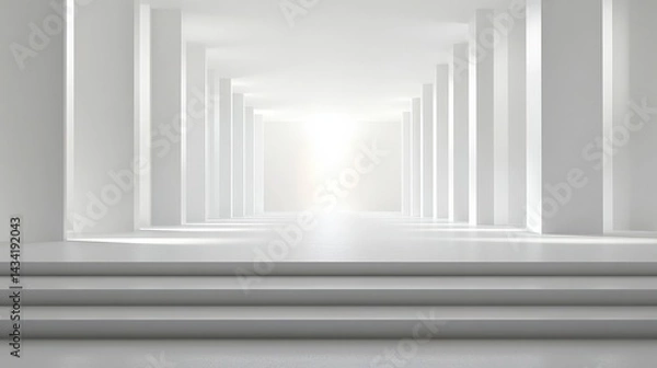 Fototapeta Empty White Columns Corridor with Light at the End
