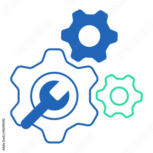 Fototapeta Technical Gear Configuration. Multiple gear icons with wrench for system and software setup tasks