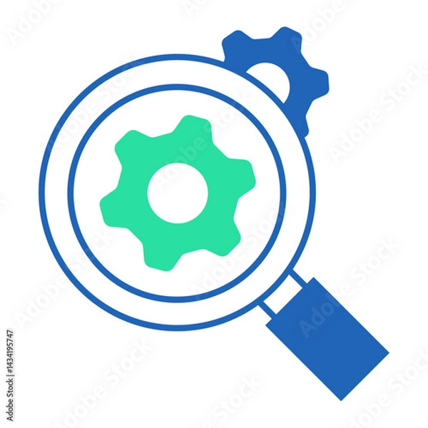 Fototapeta Gear Focus Magnifier. Magnifying glass over gear icon for analyzing settings or inspecting configuration