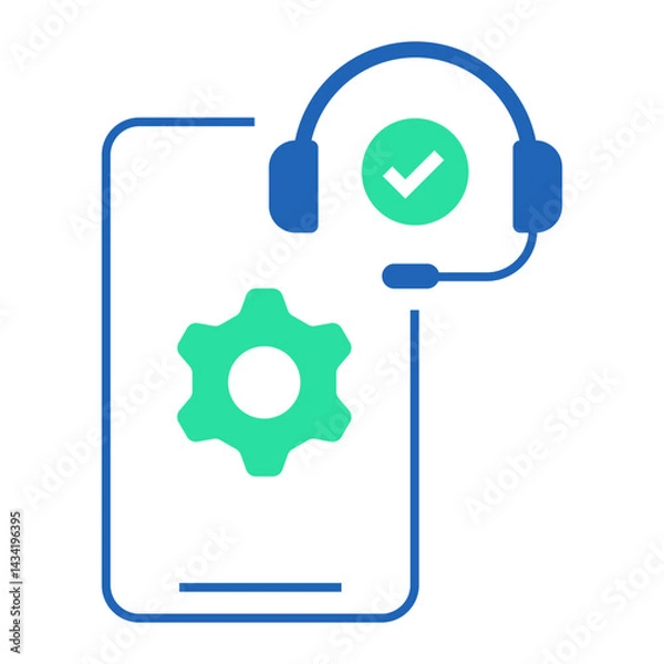 Fototapeta Mobile Support Configuration. Smartphone with headset and gear icon for mobile-based support setup