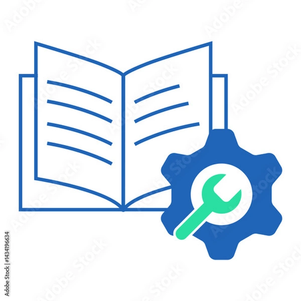 Fototapeta User Manual with Settings. Open book and gear symbolizing user guide or support instructions