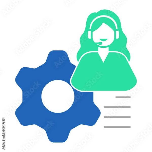 Fototapeta Technical Support Female. Female agent with gear icon for handling support and system issues