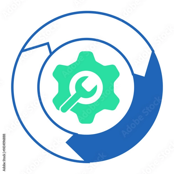 Fototapeta Support Cycle Icon. Circular cycle with wrench and gear for continuous technical support loop