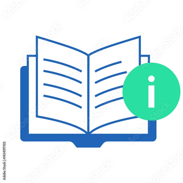 Obraz Knowledge Base Information. Open book with info icon representing searchable help articles Self-Service, Articles, Information Access