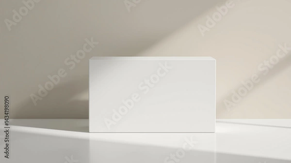 Fototapeta The image shows a white box sitting on top of a white table